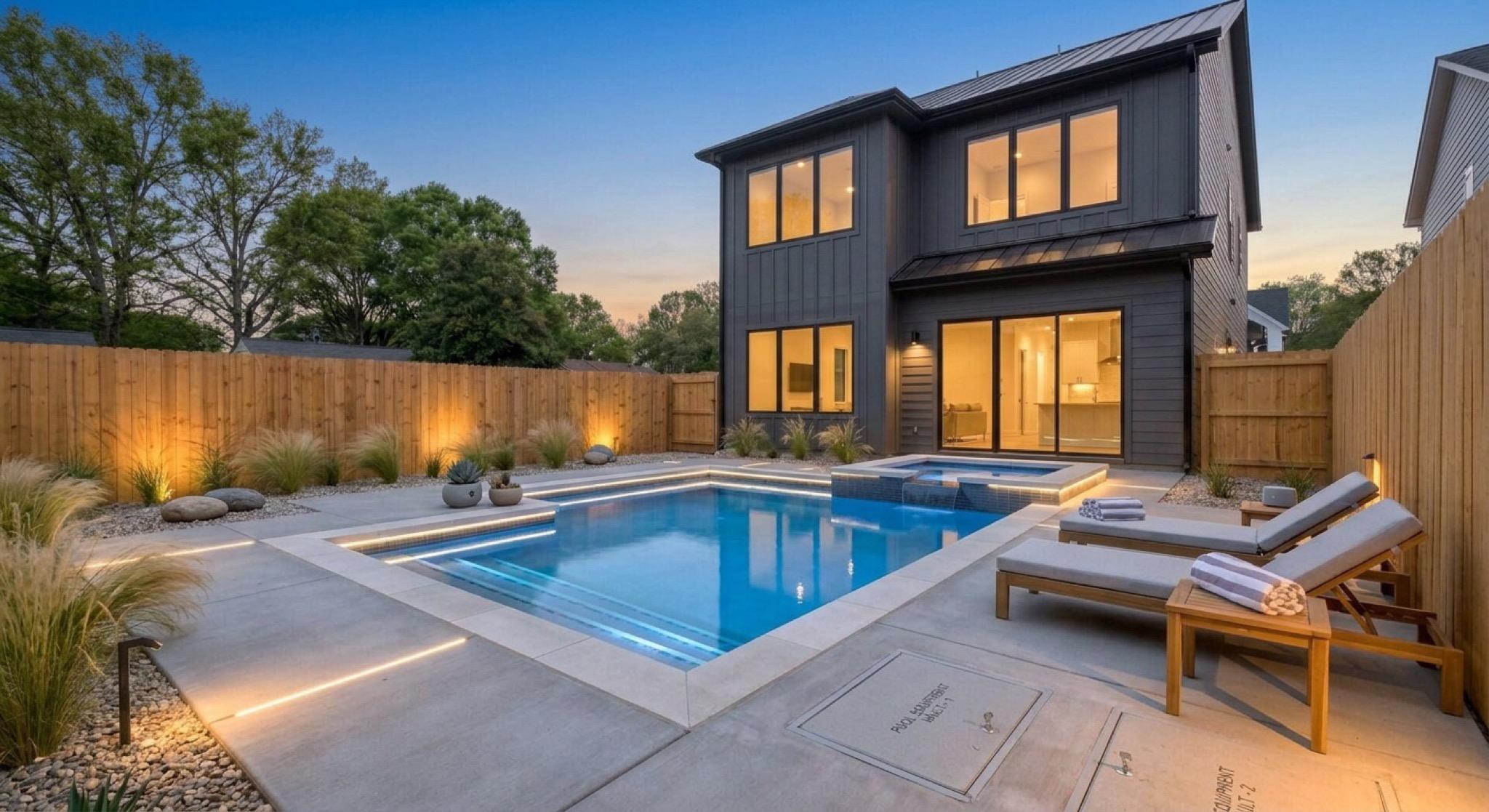 Apex Modern — geometric pool with LED lighting