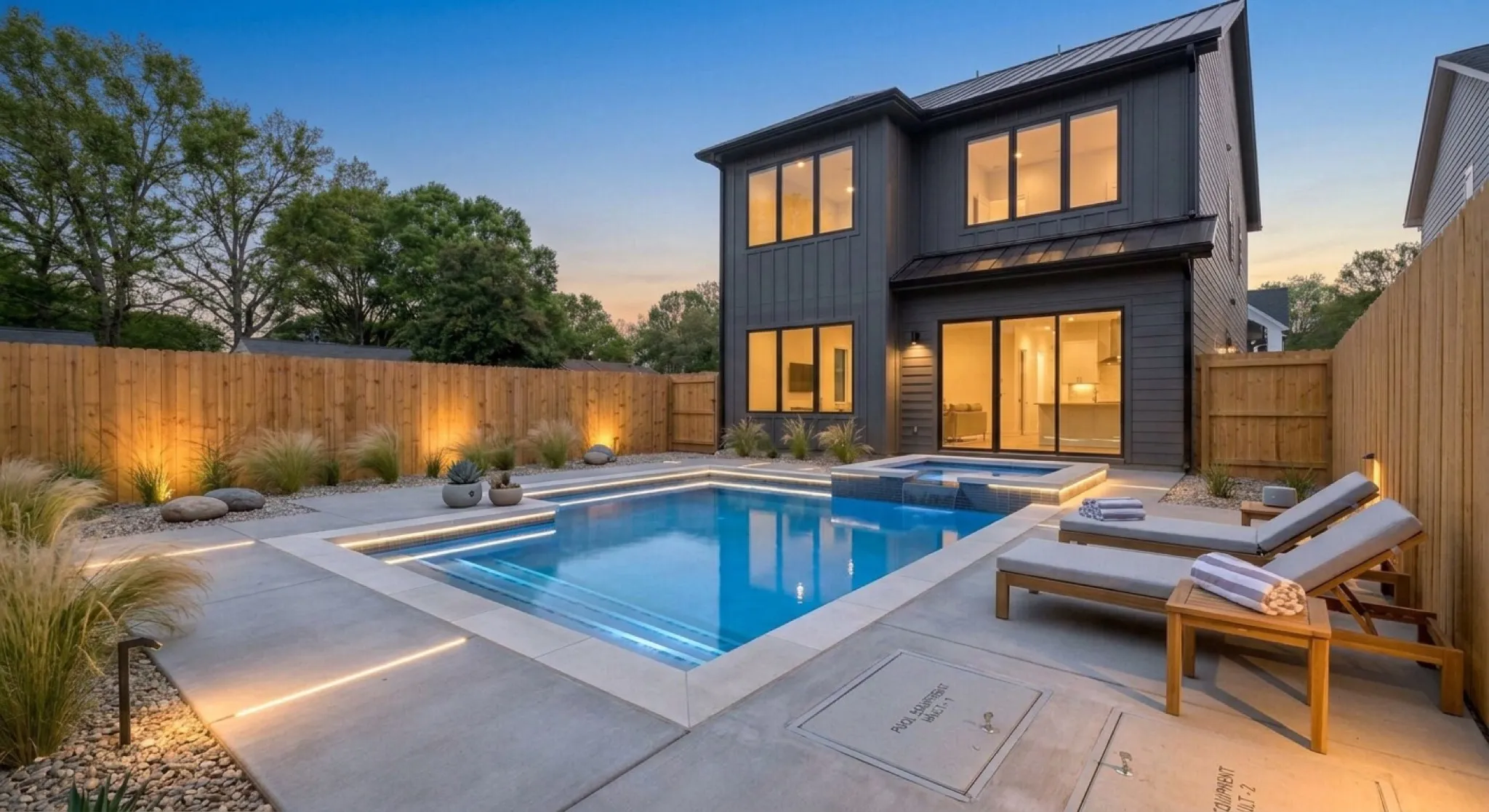 Apex Modern — geometric pool with LED lighting