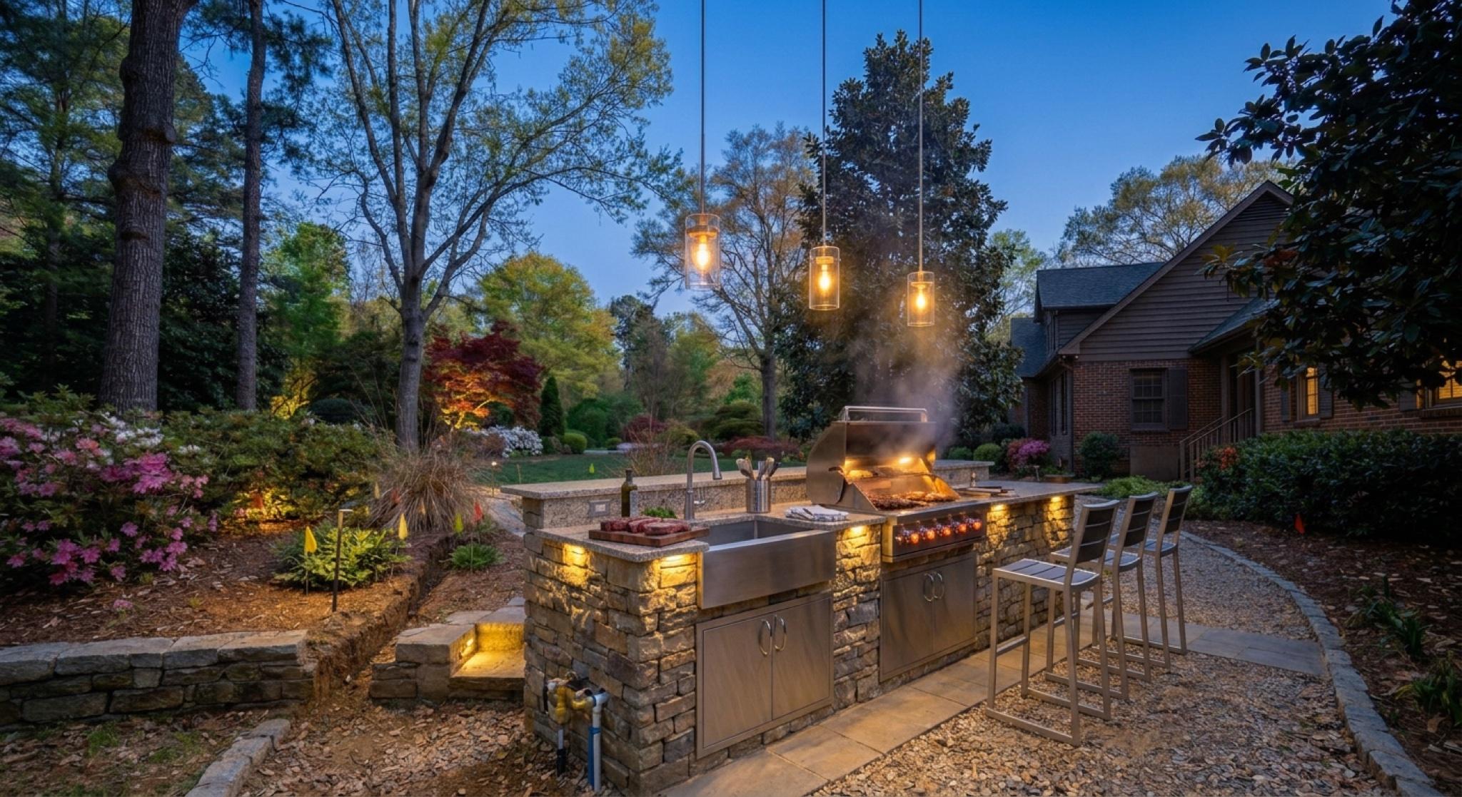 The Glenwood Kitchen — outdoor kitchen gathering at dusk