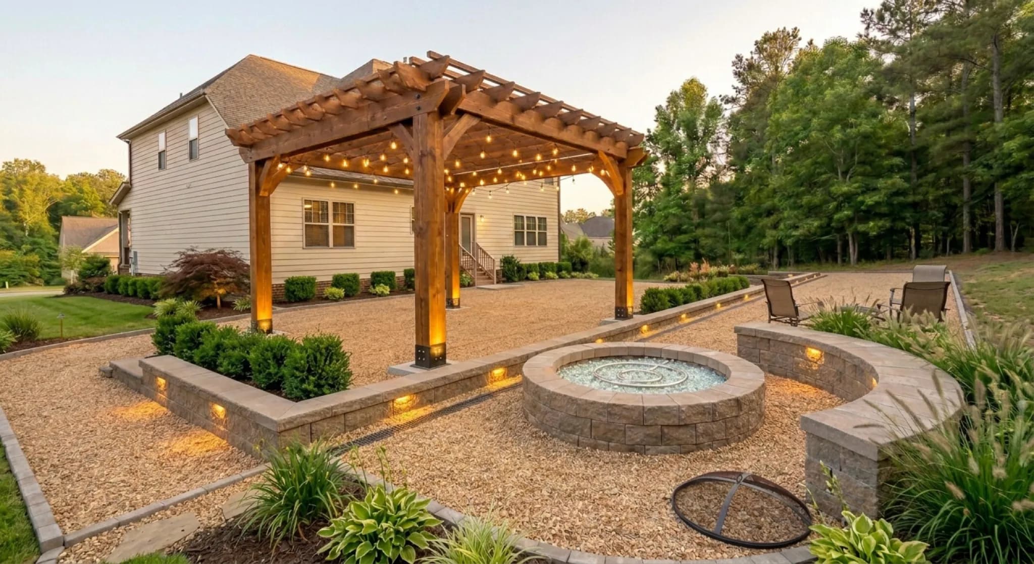 The Kingsley Courtyard — pergola with paver patio