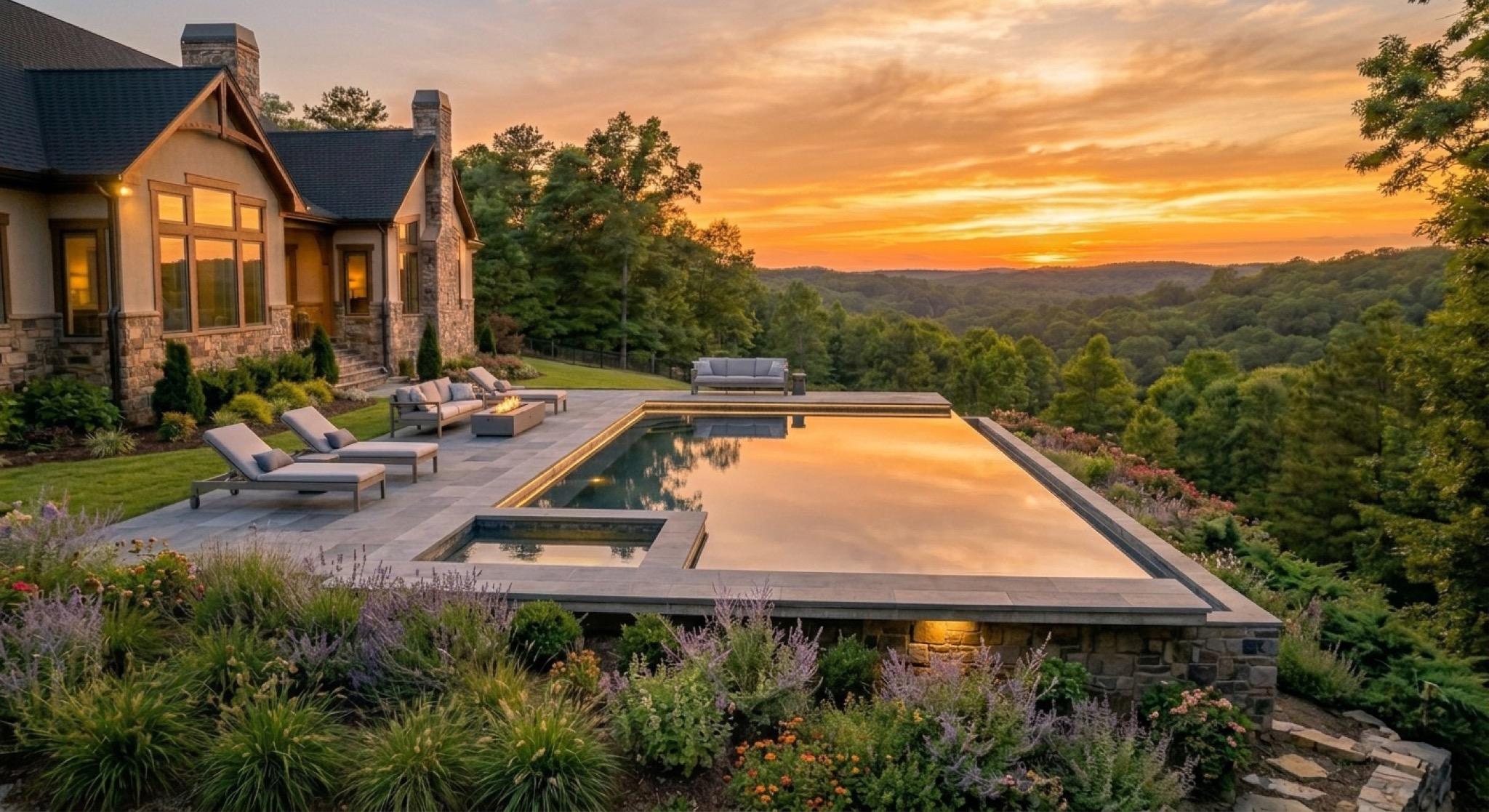 Sunset Ridge — infinity edge pool at sunset