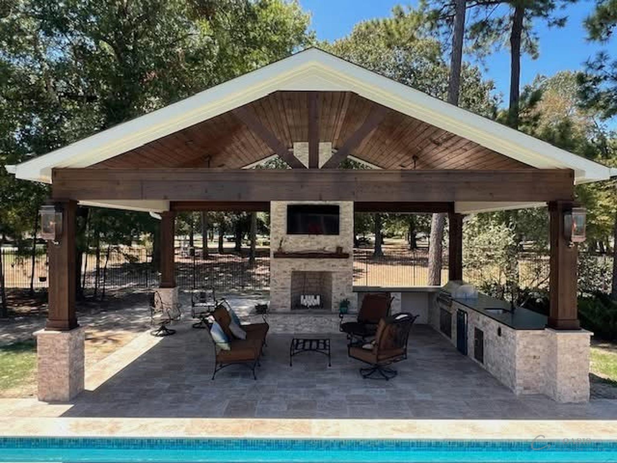 Covered pavilion with outdoor kitchen
